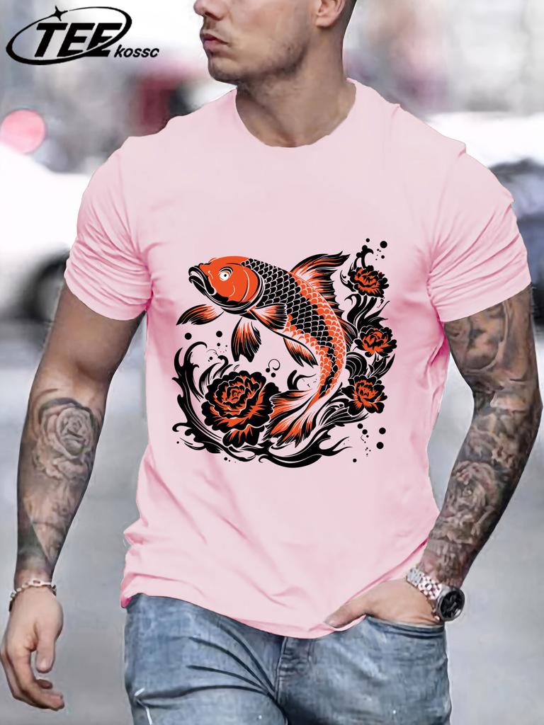 Japanese Harajuku Creative Lotus Koi Pattern TShirt Mens Summer Soft T Shirts Cotton Retro Sportswear Unisex Hip Hop Clothes