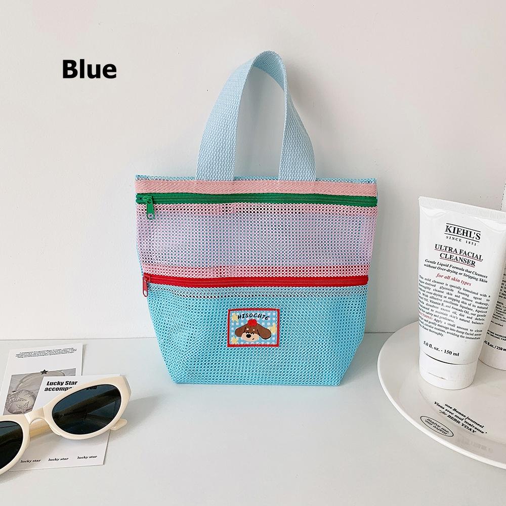 

High Aesthetic Handheld Mesh Zipper Bag, Outdoor Portable Storage Bag, Beach Bag, Skincare Storage Bag синий