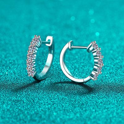 925 Sterling Silver Earrings Female Small Row Drill Mozang Stone Ear Buckle Plated Pt950 Gold Ear Jewelry