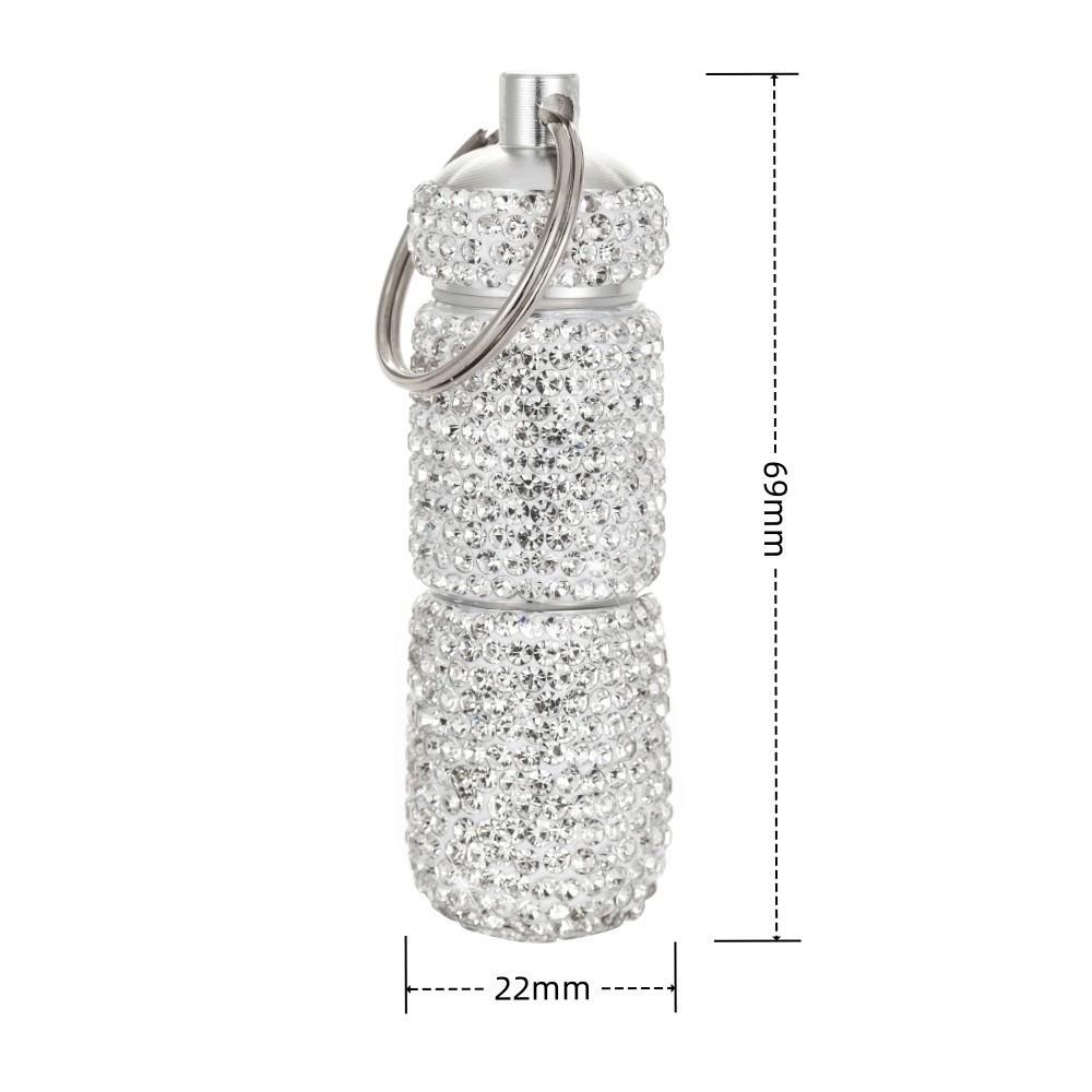 Luxury Rhinestone Bling Pill Case Waterproof with Keychain Cute Storage Box Mini Rhineston Pill Container Outdoor