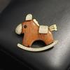 Cute versatile wooden Trojan horse brooch, exquisite diamond-encrusted animal pin, temperament versatile zodiac male and female corsages