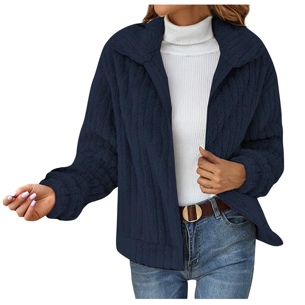 Women's Fashionable  And Winter Plush Cardigan With Zipper Lapel Short Jacket