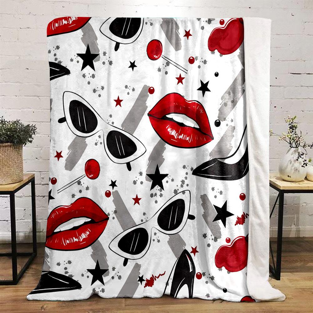 Chic Fashion Icons: Lips, Heels & Shades Patterned flannel blanket perfect for the bedroom living room, sofa, or a little nap