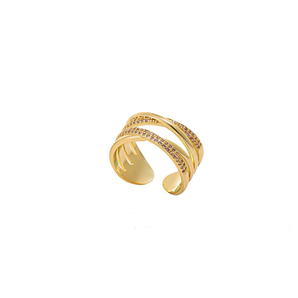 Minimalist Zircon Embellished Copper Ring With Adjustable Open Design For Casual Wear золотой
