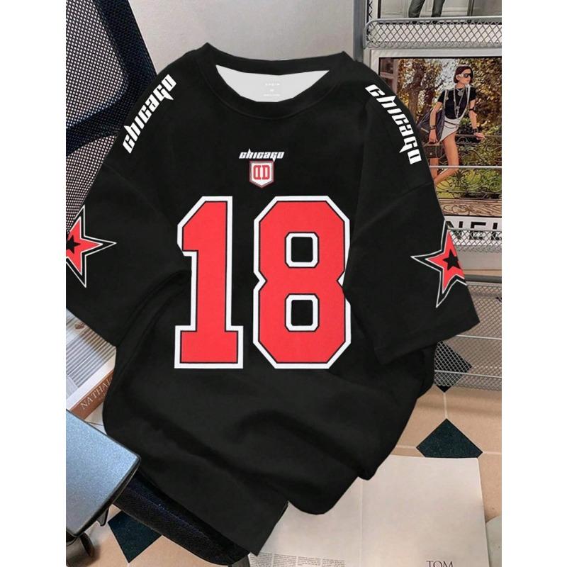 Men Fashion Digital Print No.18 Short Sleeve Basketball Jersey Mens Oversized