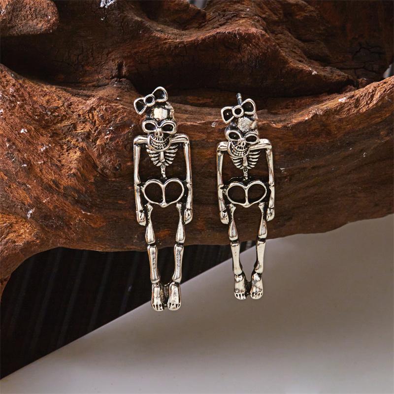 Vintage Halloween Skeleton Drop Dangle Earrings for Women Goth Punk Metal Skull Ghost Earrings Girls Festival Party Jewelry Gift