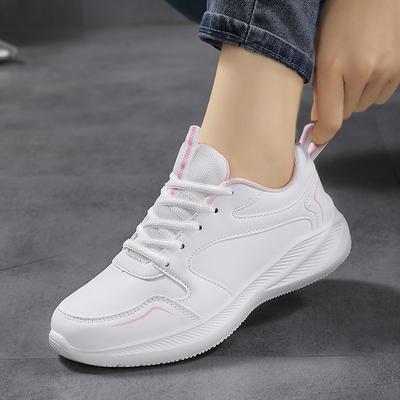 Women's PU Leather Running Shoes Elastic Casual Sports Shoes Waterproof Outdoor Training Sneakers Light Jogging Shoes