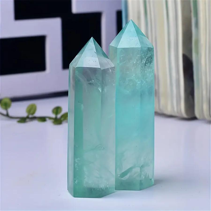 Bastoncino Prisma Esagonale di Fluorite Verde Naturale e Cristallo Bianco