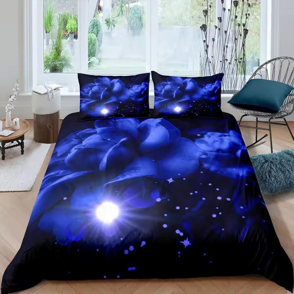 3D Digital Printing Three-Piece Set, Popular Blue Rose Set