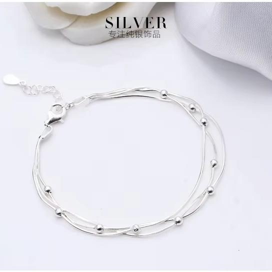 LT-93 S925 Women's Multi-Layer Bead Snake Bone Bracelet New Trendy Japanese South Korean Style Fine Chain Link Jewelry Instagram