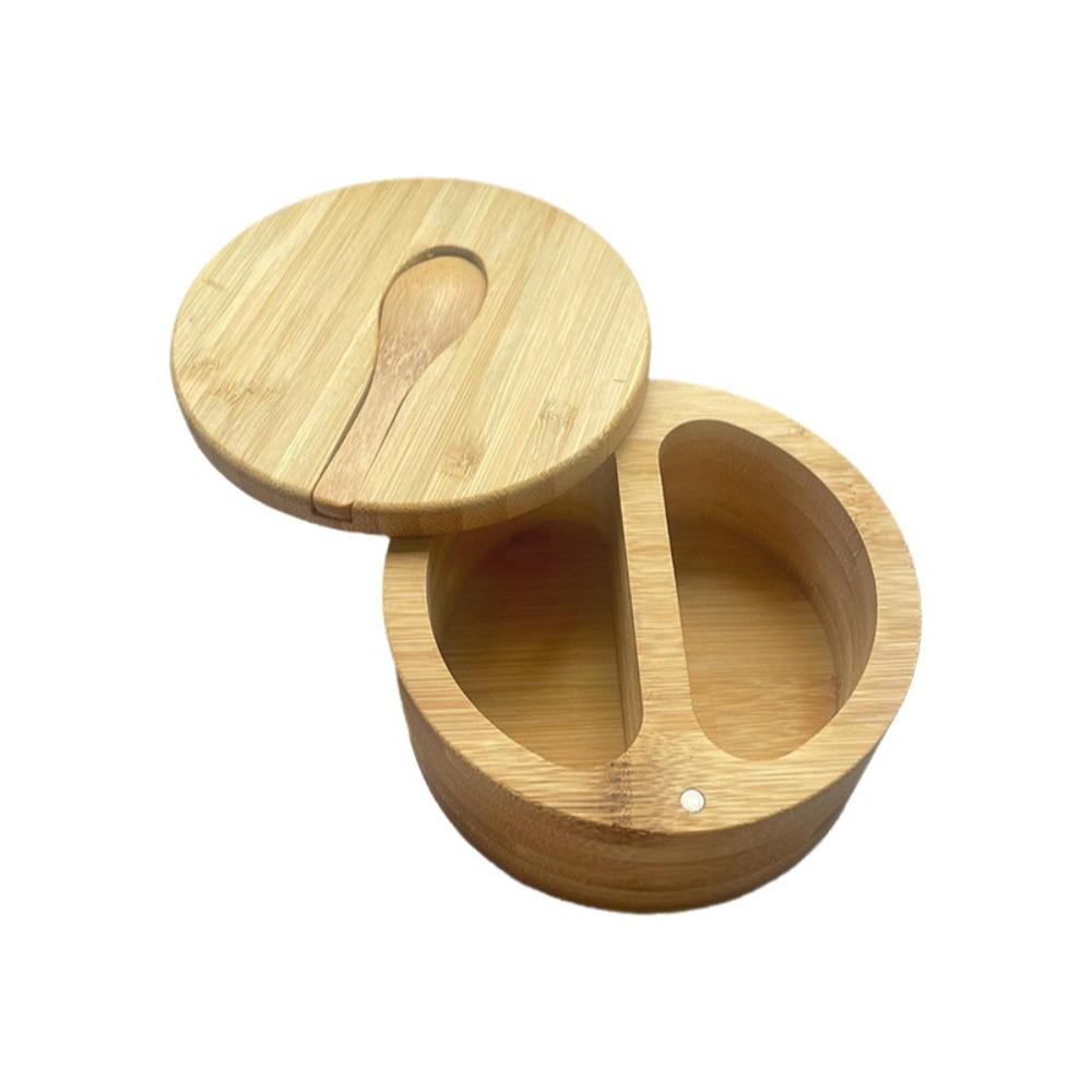 Multifunctional Bamboo Condiment Container Swivel Lid Kitchen Condiment Pots  Kitchen Organizer