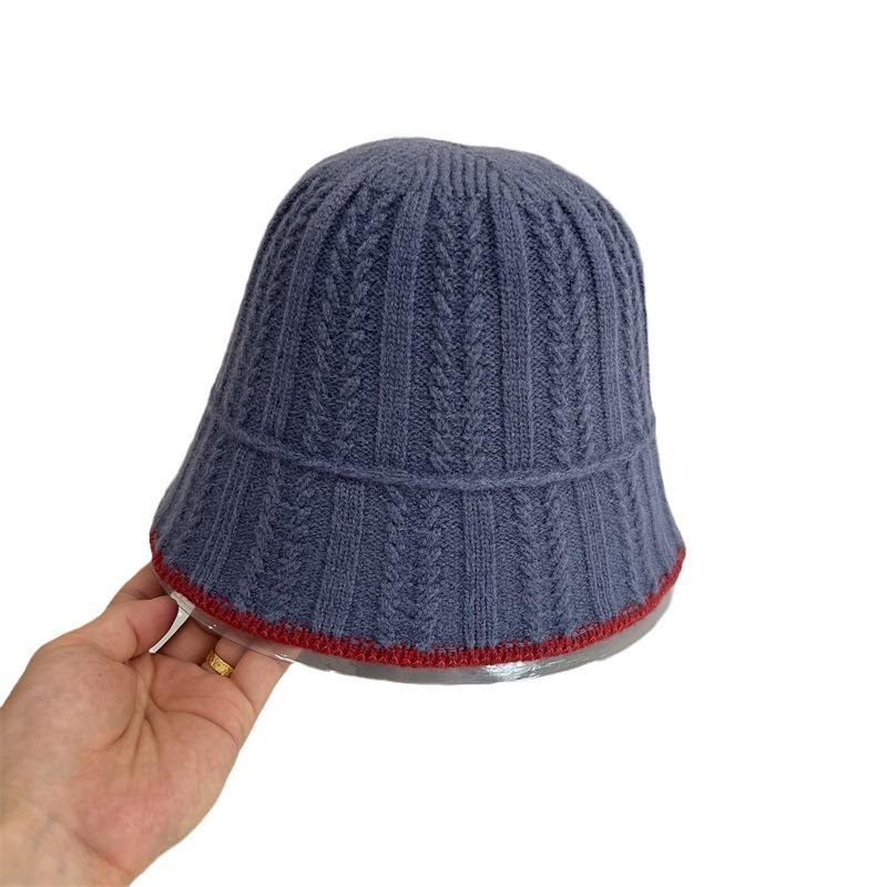 Simple bucket hat women's autumn and winter new contrasting color knitted bucket hat fashion sunshade sunscreen hat