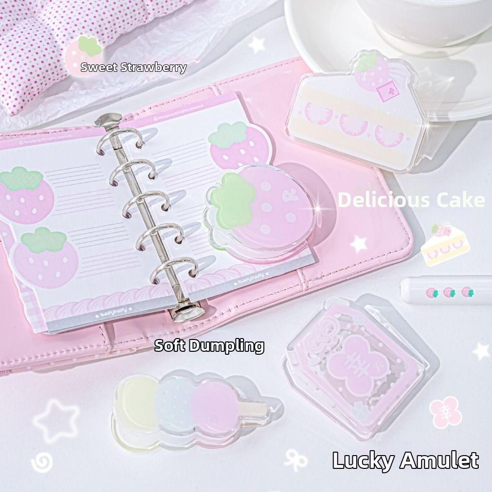 Kawaii Double-Sided Acrylic Paper Clips Strawberry & Dessert Page Holders Journal Clips Portable Acrylic Clips