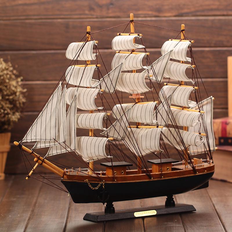 Mediterranean Style Solid Wood Sailboat Ornament for Home Decoration (16cm-50cm)