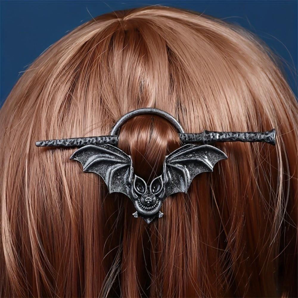 Metal Bat Hair Bun Flexible Gothic Hairpin Halloween Bat Disk Hairpin Party Accessories