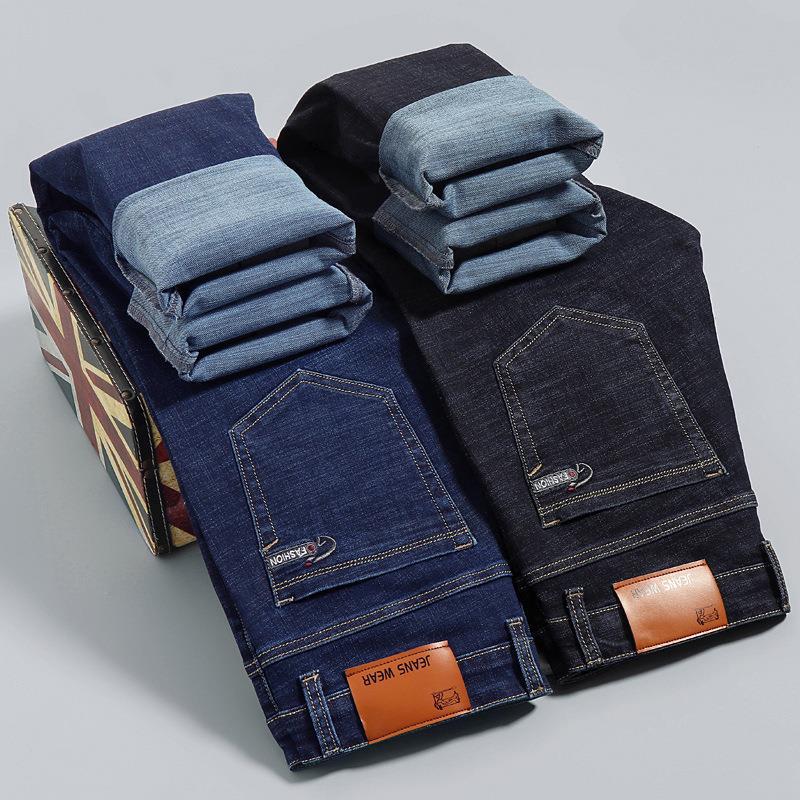 Trendy Stretch Mid-rise Jeans for Men Spring/autumn Season Straight-leg Relaxed Fit Business Casual Trousers