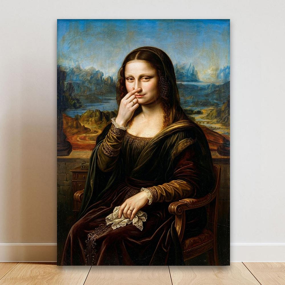 Funny Mona Lisa Canvas Wall Art Poster Gallery Mona Lisa Portrait Print Vintage Bathroom Wall Art Toilet Powder Room Decor