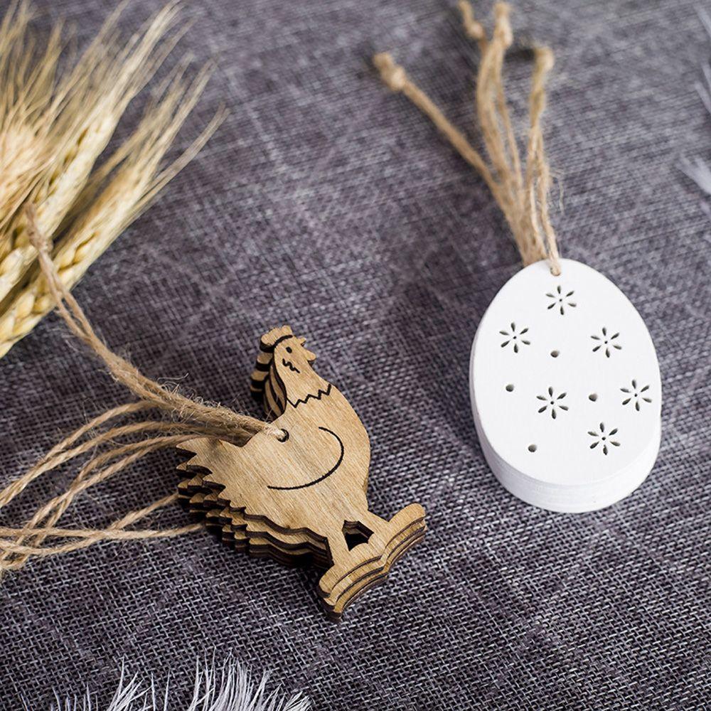 8PCS Natural DIY Rabbit Pendants Eggs Easter Decorations Wooden Easter Wood Chips Hanging Ornaments