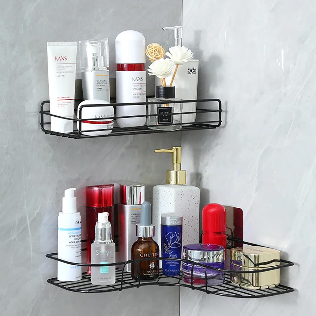 Badezimmer-Ecklagerregale, Wandregal, Shampoo-Halter, Eisen-Duschablaufkorb, stanzfreier Organizer, Badzubehör