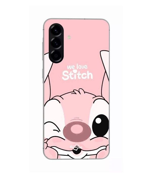 Case - Maniacase - Samsung Galaxy A56 - Silicone - Soft - Stitch Angel cute pink hinge nero