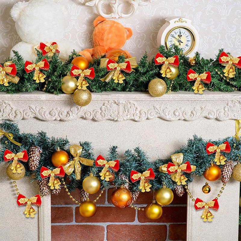 2Pcs Mini Christmas Bow With Bell Hanging Ornament for Xmas Tree Wreath Accessories Home Party New Year Gift 2025 Navidad