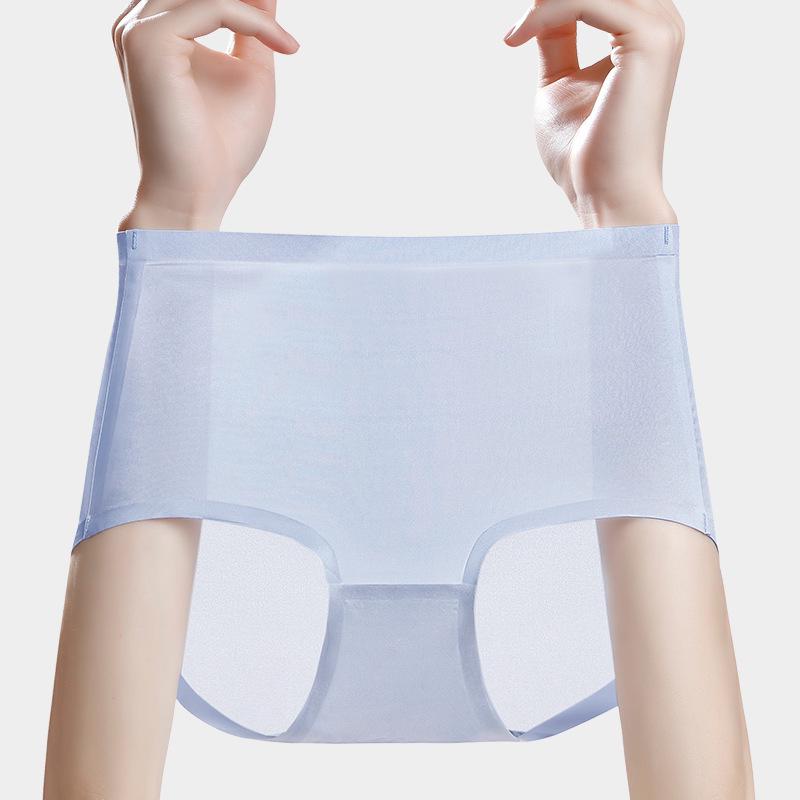 Nahtlose High-Waist-Tanga in Übergröße aus Eis-Seide mit antibakteriellem Baumwollzwickel für Damen