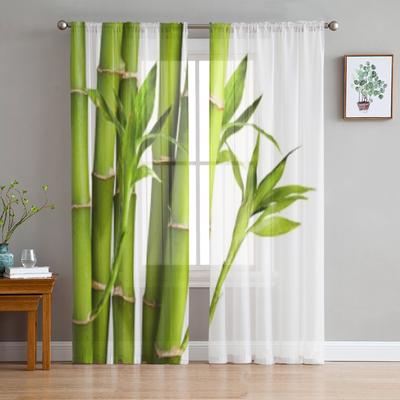 Rideaux transparents en bambou sur fond blanc, pour chambre à coucher, Voile exquis, salon, cuisine, en tissu mousseline de soie
