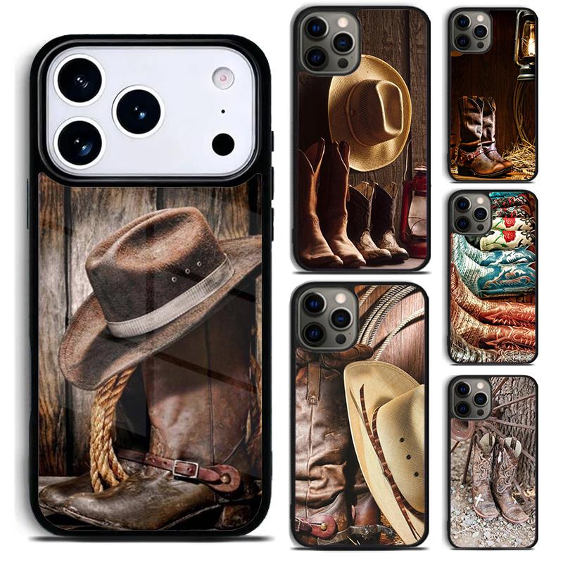 Cowboy Cowgirl Boots Spur Hat Phone Case For iPhone 17 16 15 14 13 12 11 Pro Max Plus 17Air Soft Silicone Cover
