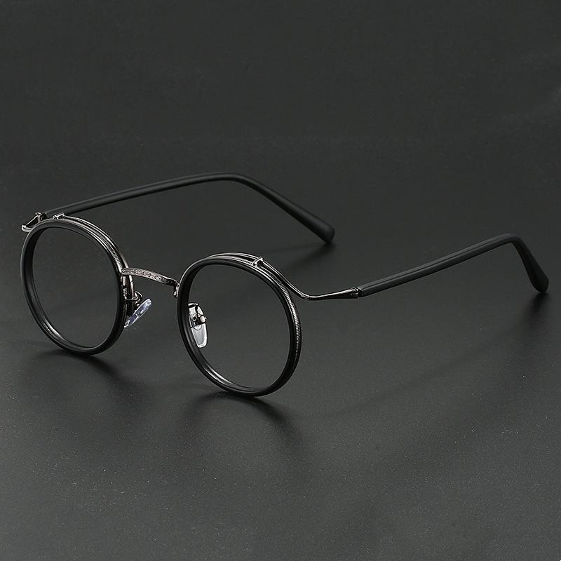 Retro Brand Design Luxury Round Frame Glasses Frame for Men Women Ultralight Stainless Steel Alloy Anti Blue Light Eyeglasses