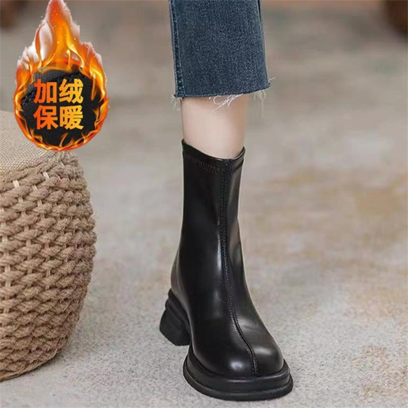 British Thick Heel Martin Boots Autumn and Winter New Non-slip Foot Small Temperament Locomotive Velvet Short Boots