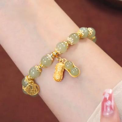 Pulseira da sorte de amendoim feminina luz luxo imitação hetian jade temperamento pulseira de contas joias pulseira presente