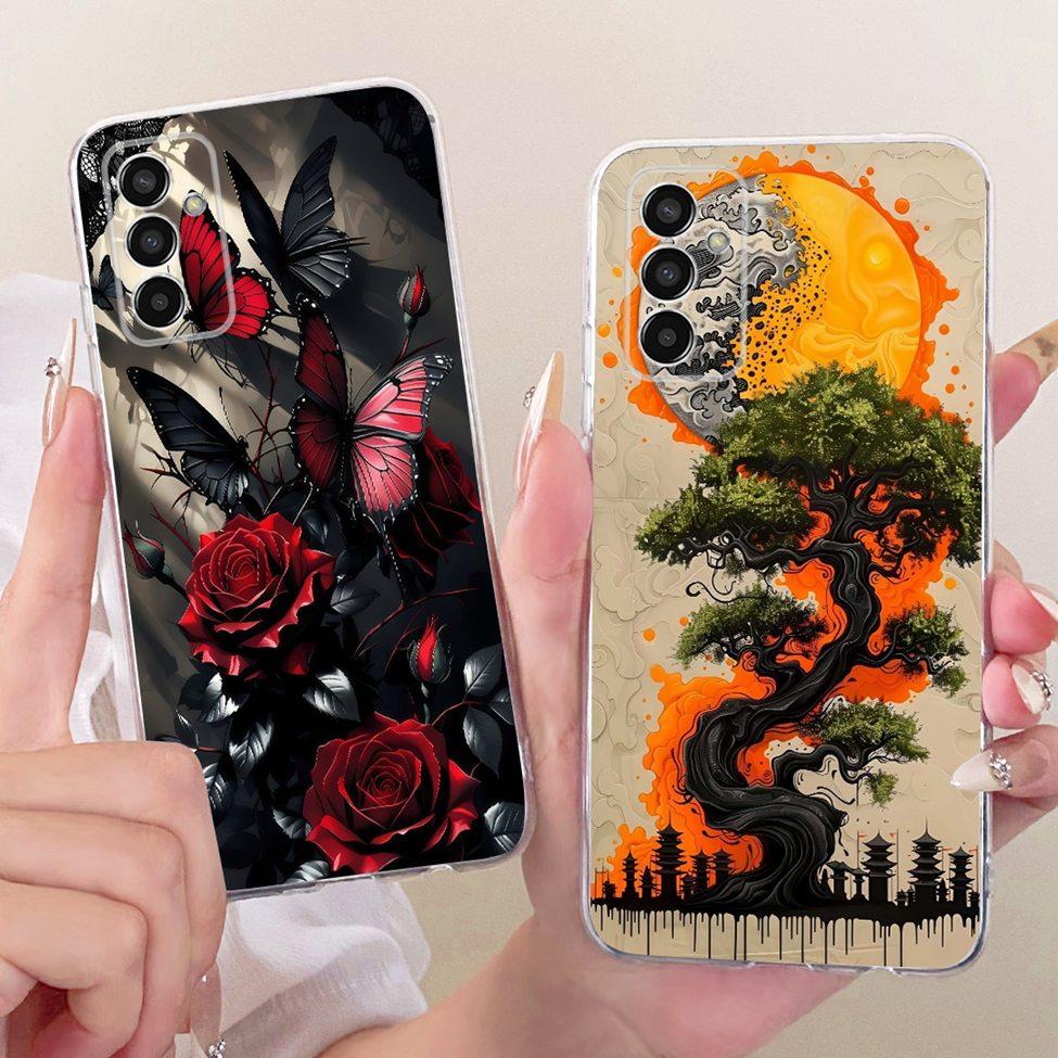 Transparent For Samsung M13 4G SM-M135F Case For Samsung Galaxy M13 4G Cover Cute Cat Fashion Butterfly Funny Painted Casing