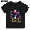 Cute Mermaid Princess Print Girls Clothes 1 2 3 4 5 6 7 8 9 Years Happy Birthday Kids Short Sleeve T Shirt Baby Boys TShirts