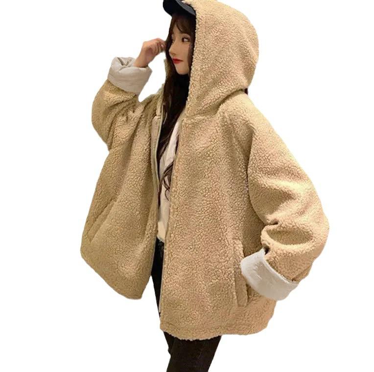 Women Oversized Parkas Hooded Thick Coat Ladies Soft Jacket Double Sided Outerwear Autumn Winter Warm Long Sleeve