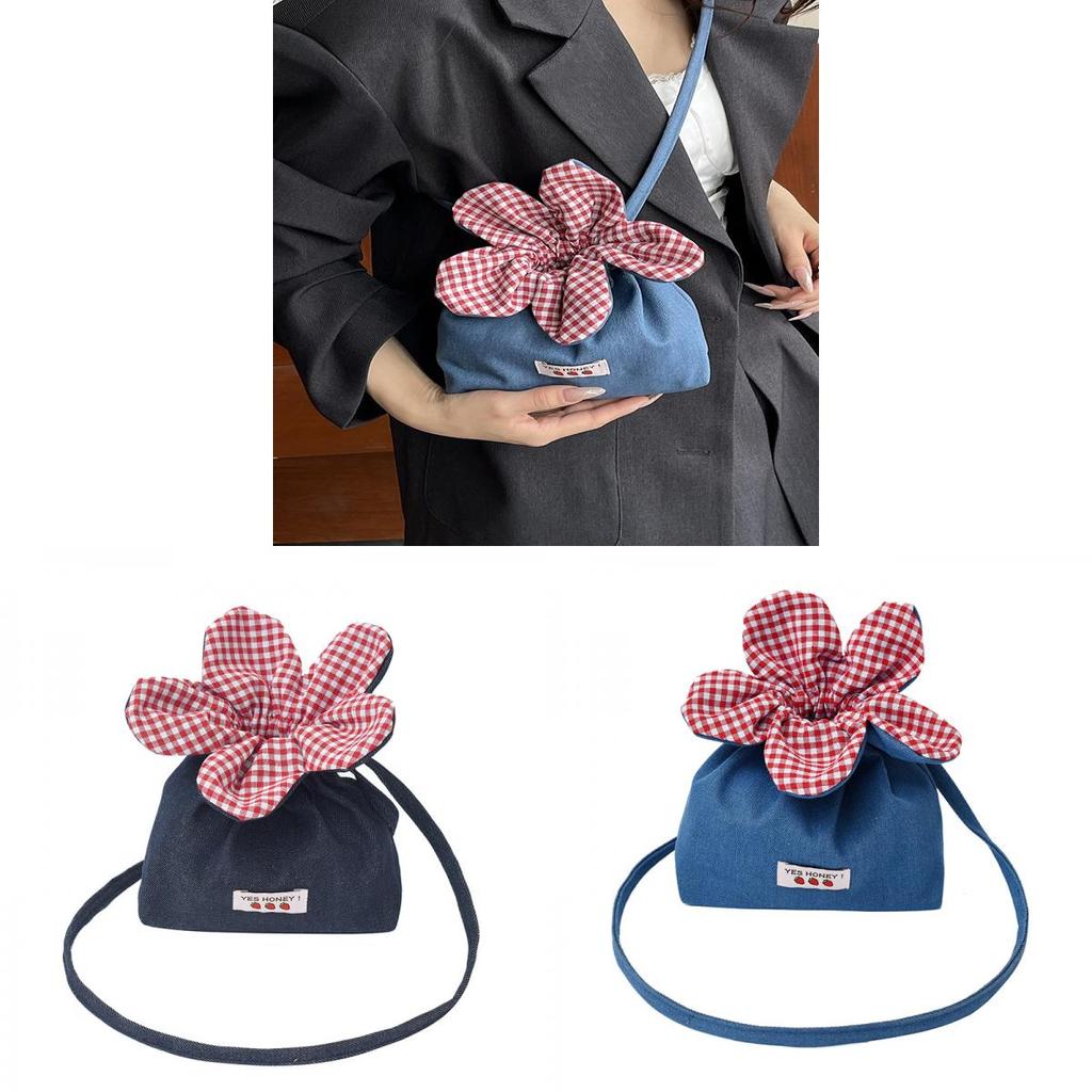 Denim Bucket Bag With Drawstring Closure For Casual Daily Use