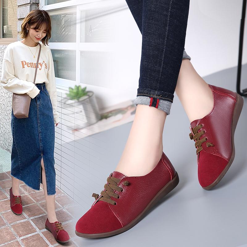 Women's Flats Loafers Leather Driving Shoes Moccasins Comfort Casual Nurse Shoes for Mother plus size