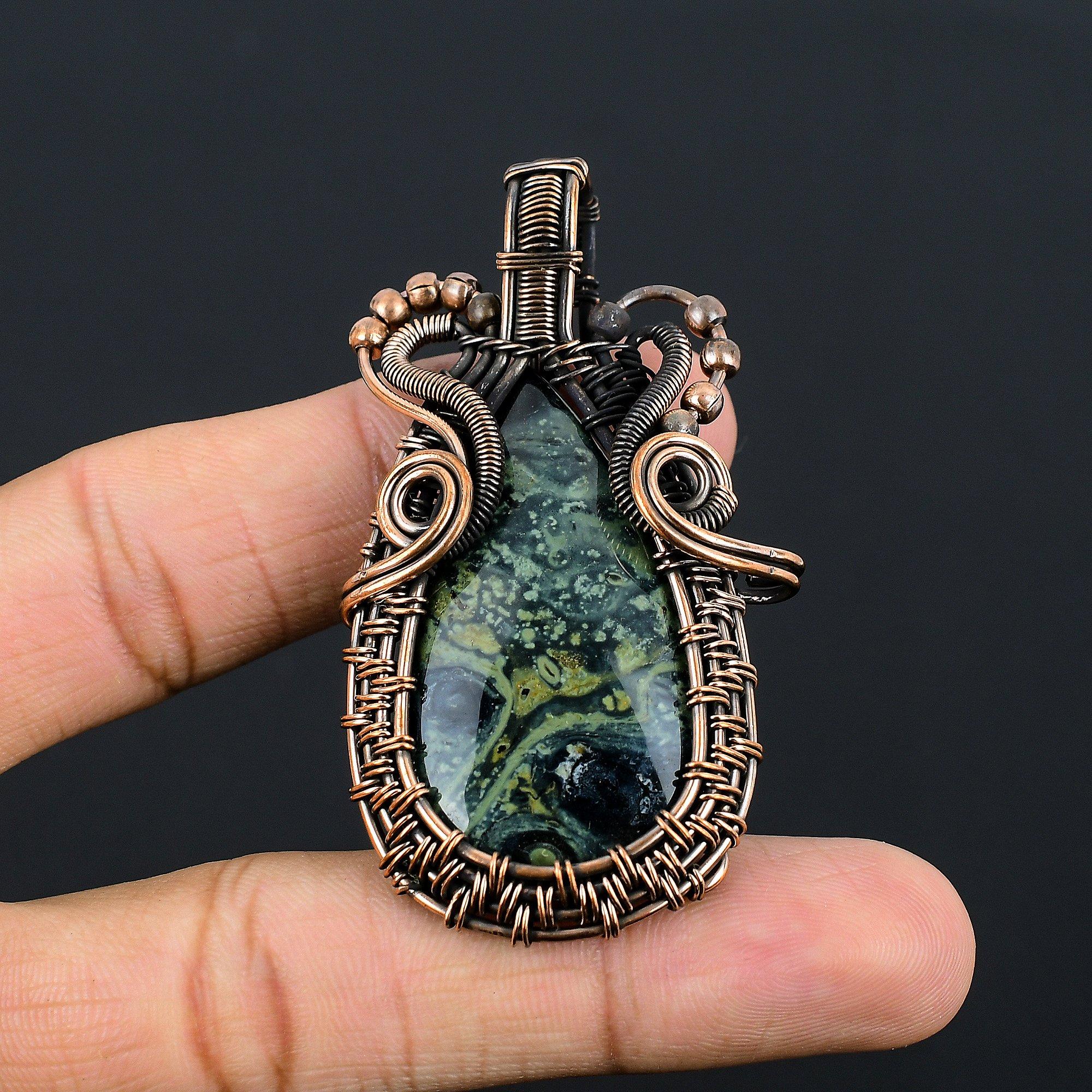 

Star Galaxy Jasper Pendant, 999 Copper Wire Wrapped Gemstone Jewelry, Handmade Pendant, For Thanksgiving 2.55 Inches