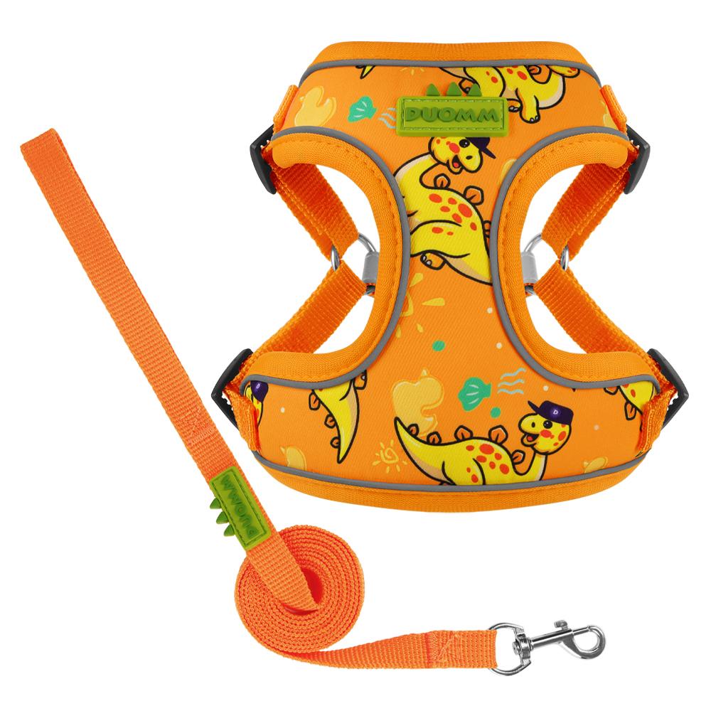 

Dog Harnesses Puppy Leash Small Medium dog Chest Strap Cartoon Dinosaur Walk Dog Lead Outdoor Reflective Pet Products Breathable S оранжевый