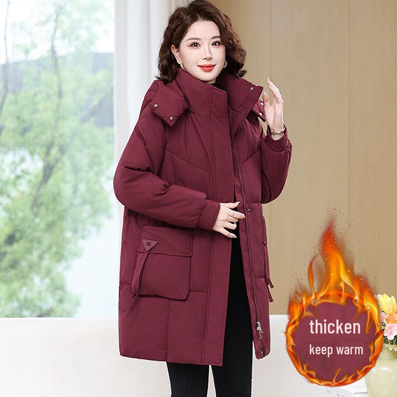 

Plus Size Winter Long Cotton Coat for Middle-Aged and Elderly Women, Warm Padded Jacket for Moms and Grandmas. 3XL красный