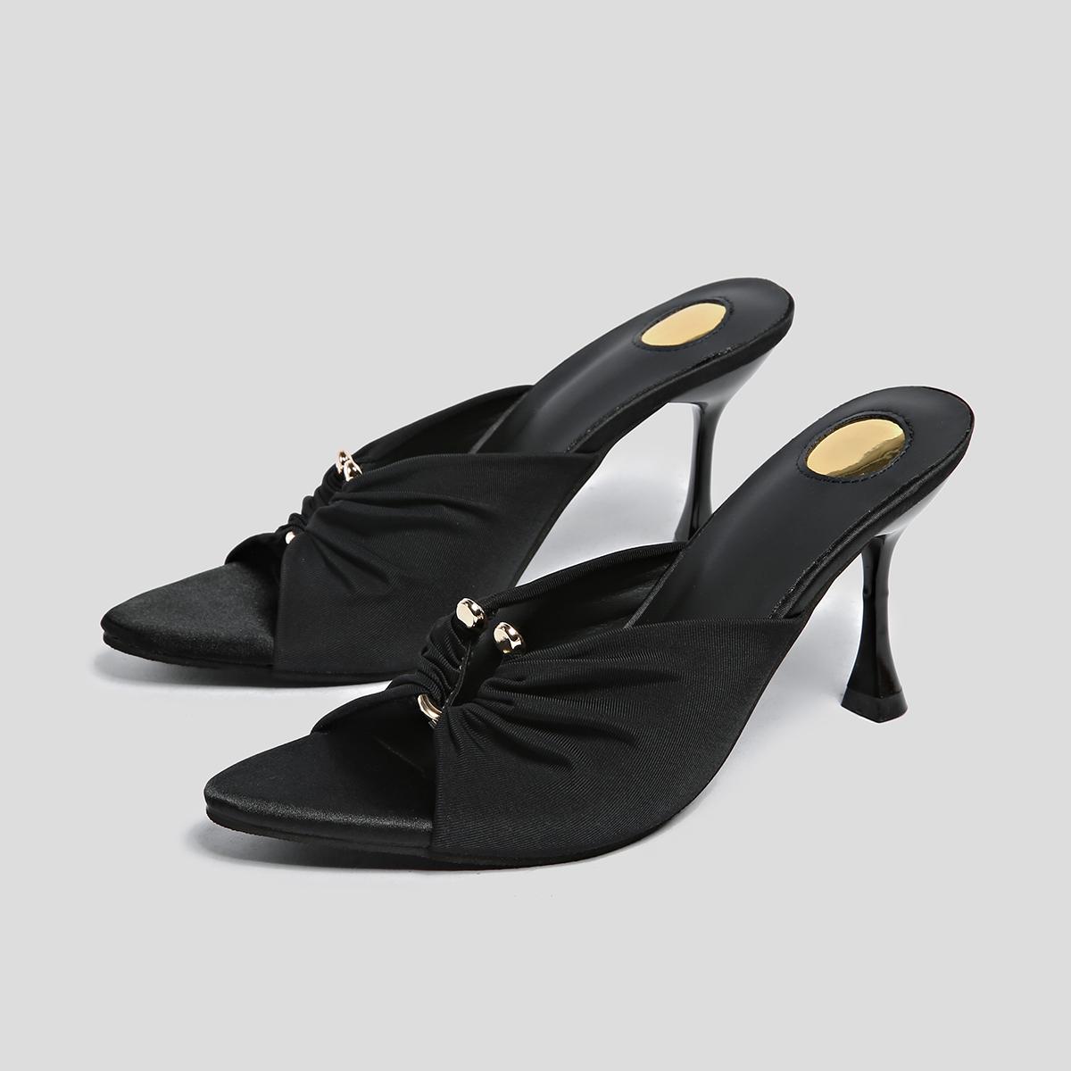 

Fashion Designer Summer Woman Slippers Fashion Open Toe Thin High Heels Shoes Street Style Stripper Party Slides Zapatos De Mujer 43 чёрный