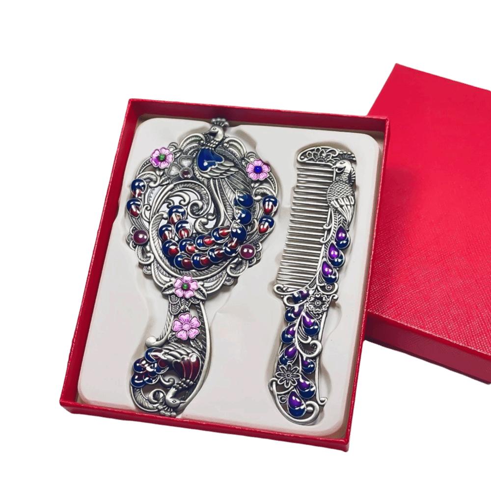 Portable Peacock Makeup Mirror Comb Set Vintage Cosmetic  Mirror  Middle East Style 6