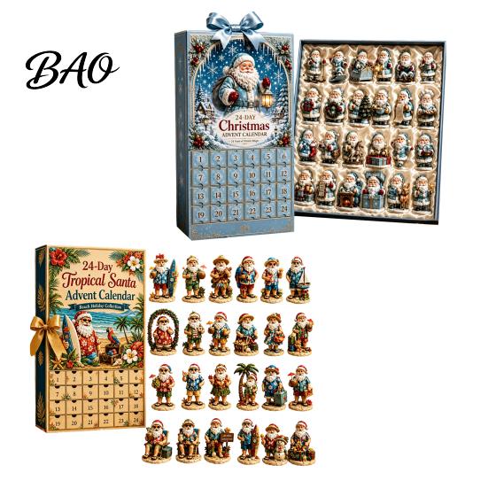 Unique Summer Christmas Decorations 2026 Beach Santa Advent Calendar, 24-Day Acrylic Ornament Set with Tropical Theme Surfing Figures, Tree
