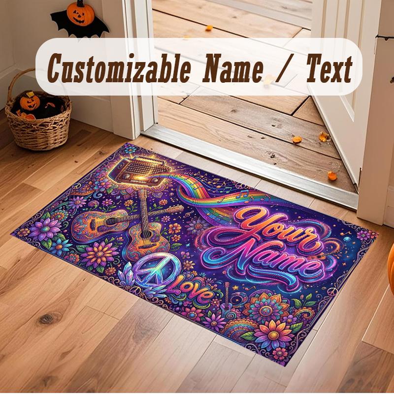 Music Theme Soft Crystal Velvet Rug Custom Name & Text Print Non Slip Floor Rug for Bedroom Living Room