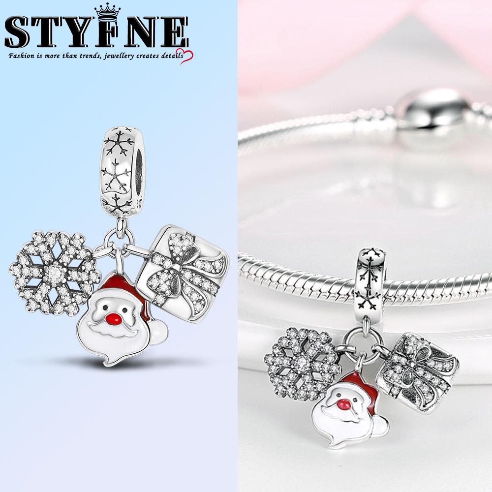 Charms Plata Originales Christmas Snowflake Beads For Charms Copper Bracelet Beads Jewellery Making Women'S Gift