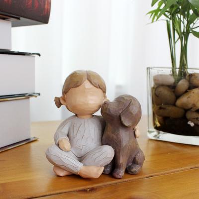1pcs Creative Girl & Dog Sculpture Decor Home Living Room Bookcase Resin Statue Ornament Stylish Art Craft Figurine