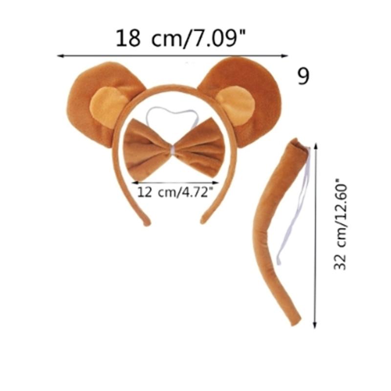Adults Kids Plush Monkey Ear Headband Tail Tie Animal set for Gift Birthday Party Cosplay Costume Christmas Halloween Headwear