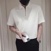 Summer Men's Black Half Zip Polo Shirt Casual Stand Collar