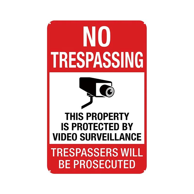Vintage Tin Sign Retro Warning Metal Sign Video Surveillance Signs No Trespassing Sign Poster For Garage Home Man Cave Wall Deco