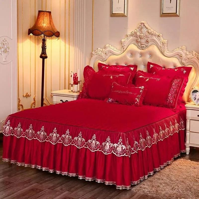 3PCS/Set Home Quarto Têxtil Princesa Renda Colcha Colcha Colcha Poliéster Algodão Luxo Capa de Cama Saias
