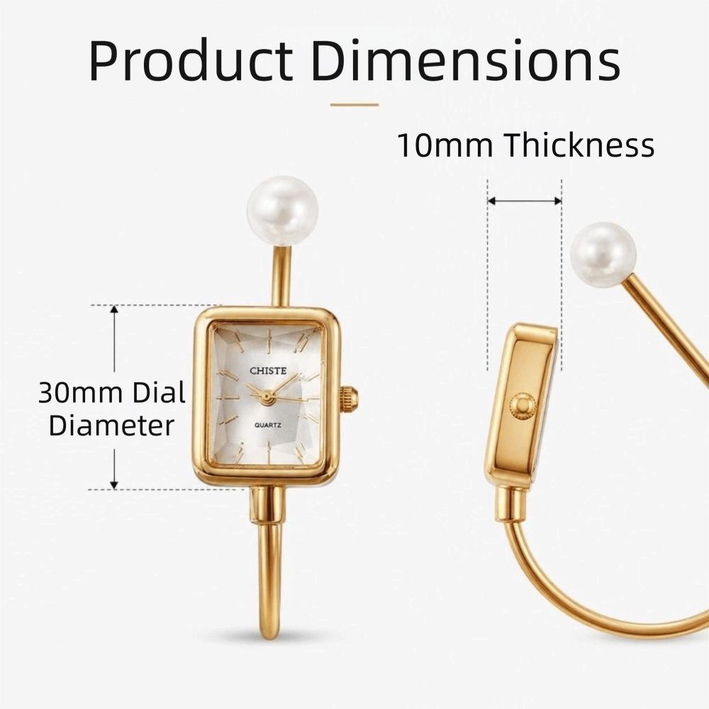 Square Dial Pearl Bracelet Watch Open Bracelet Female Wristwatch Fashion Quartz Watch Women